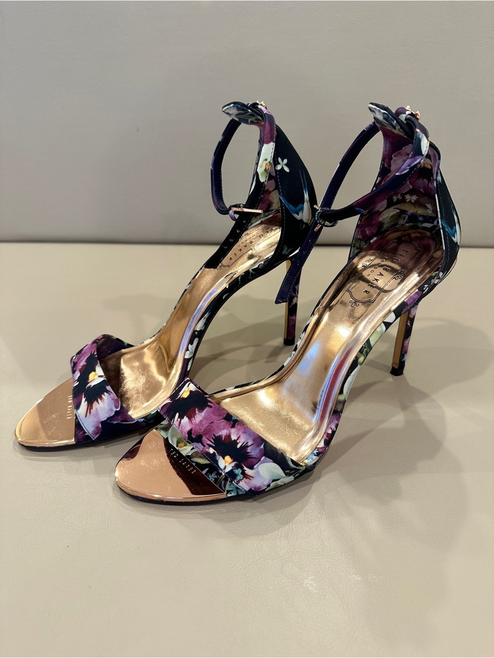 Ted Baker London Purple Floral Ankle-Strap Stiletto Heels